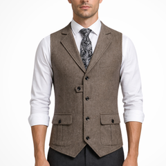 Men's Herringbone Tweed Waistcoat | Elegant Tailored Formal Attire 0