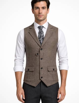 Men's Herringbone Tweed Waistcoat | Elegant Tailored Formal Attire 0