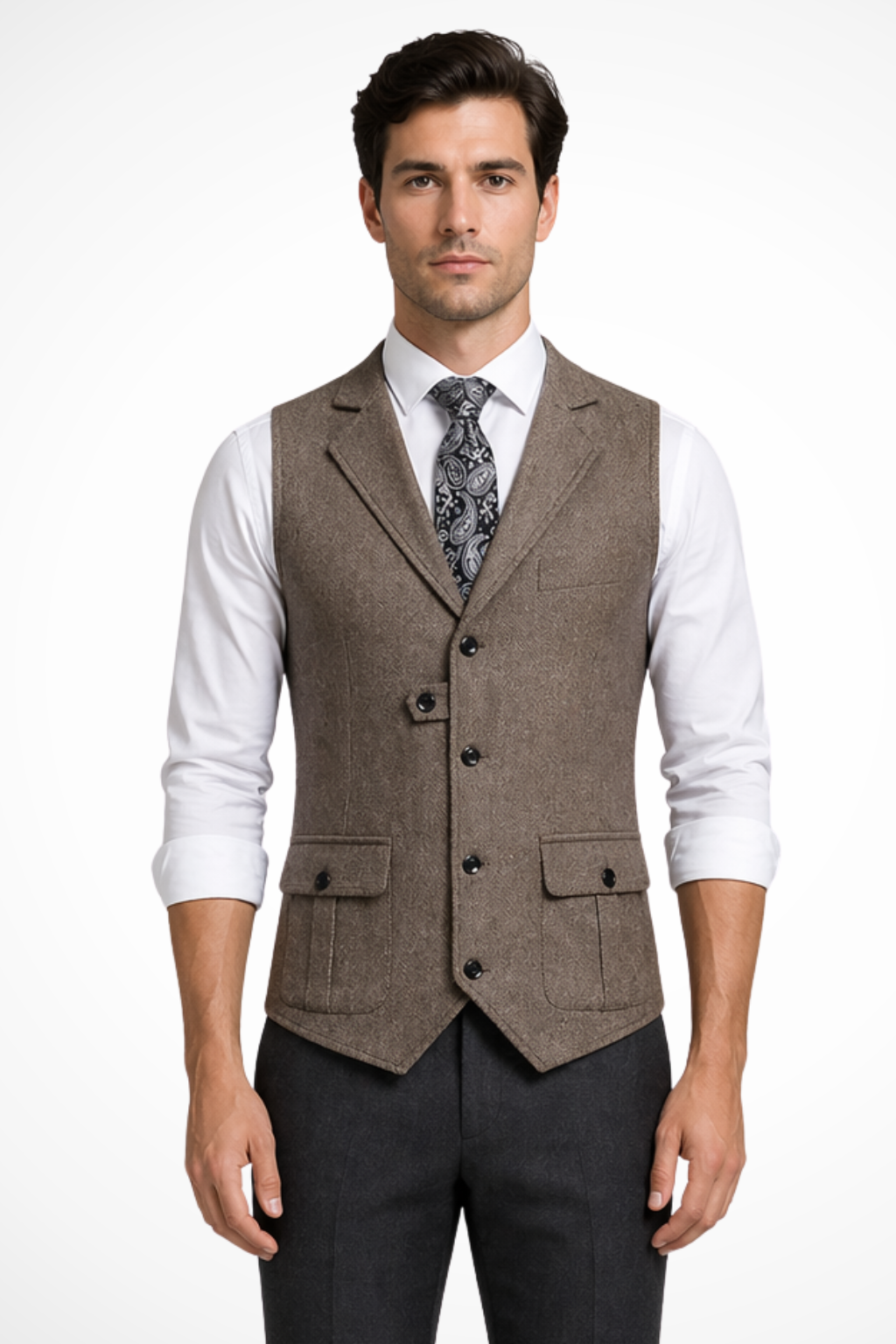Men's Herringbone Tweed Waistcoat | Elegant Tailored Formal Attire 0