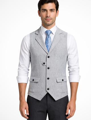 Men's Herringbone Tweed Waistcoat | Elegant Tailored Formal Attire 1