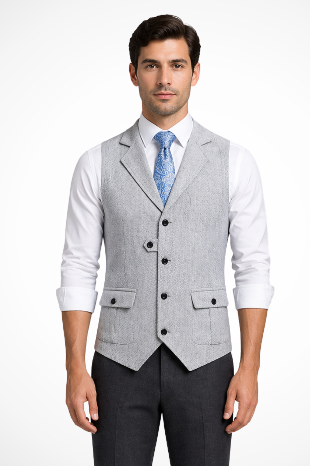 Men's Herringbone Tweed Waistcoat | Elegant Tailored Formal Attire 1