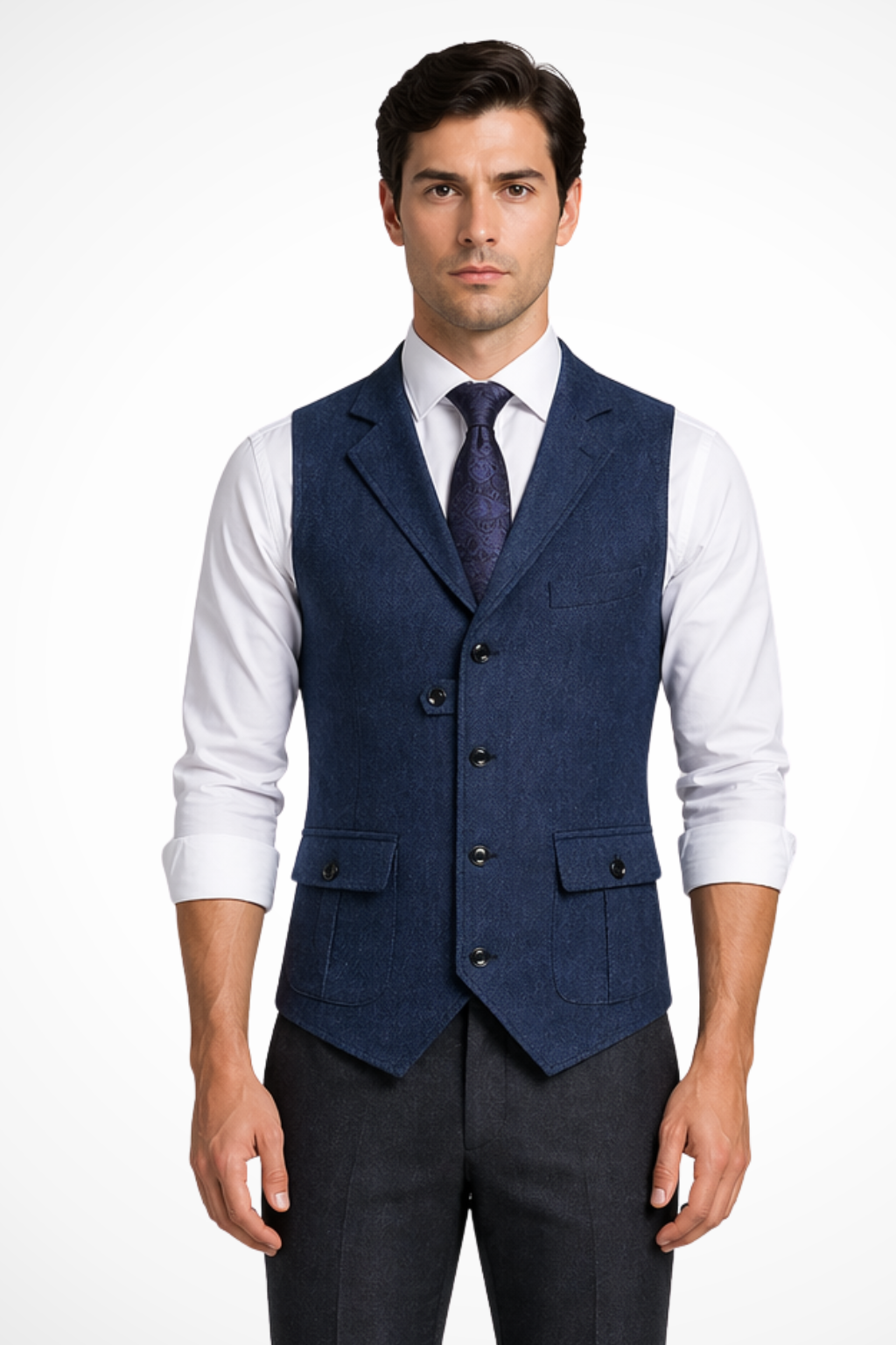 Men's Herringbone Tweed Waistcoat | Elegant Tailored Formal Attire 2