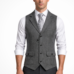 Men's Herringbone Tweed Waistcoat | Elegant Tailored Formal Attire 3