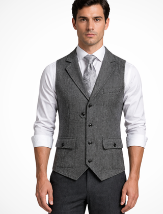 Men's Herringbone Tweed Waistcoat | Elegant Tailored Formal Attire 3