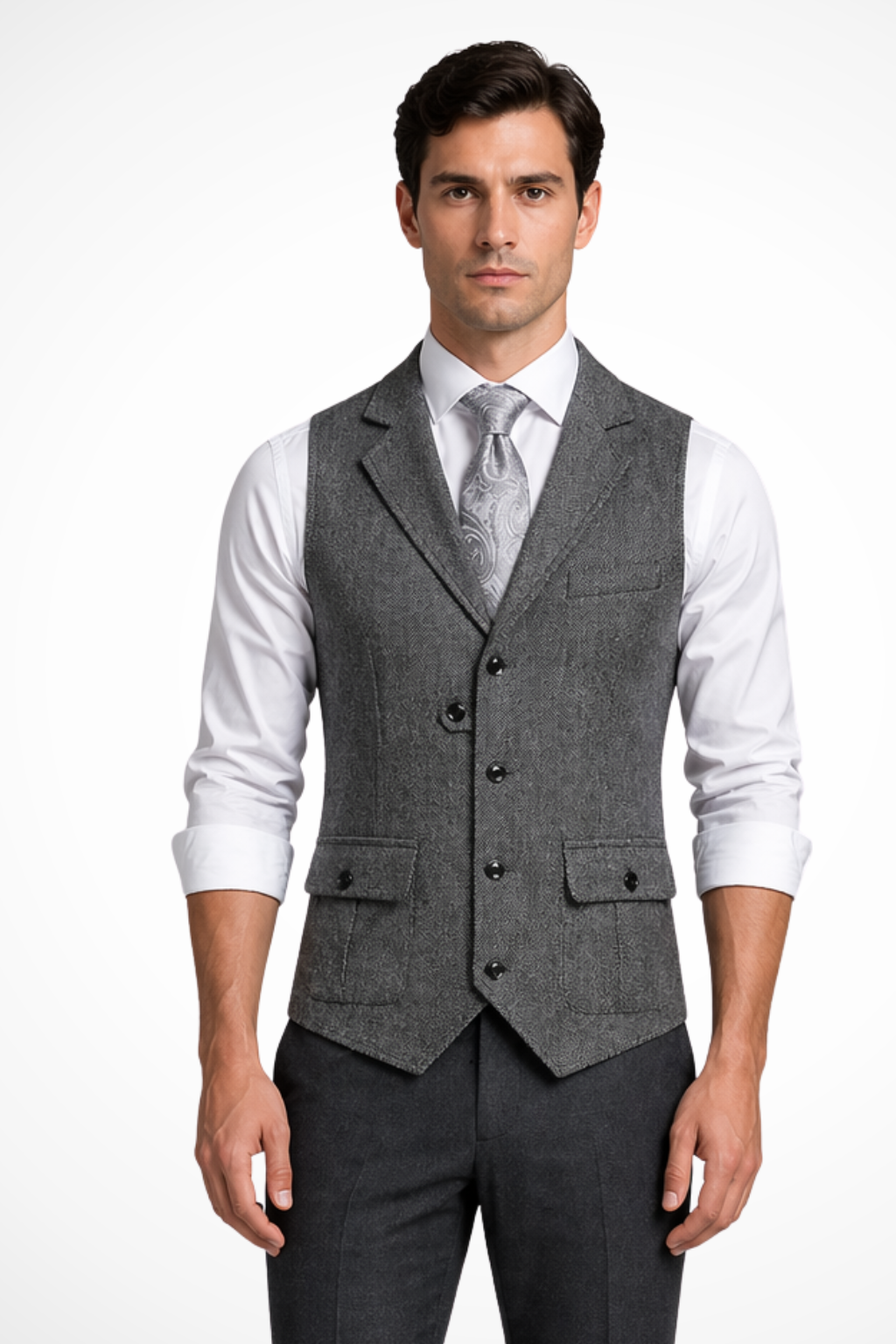 Men's Herringbone Tweed Waistcoat | Elegant Tailored Formal Attire 3