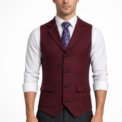 Men's Herringbone Tweed Waistcoat | Elegant Tailored Formal Attire 4