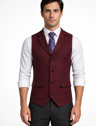 Men's Herringbone Tweed Waistcoat | Elegant Tailored Formal Attire 4