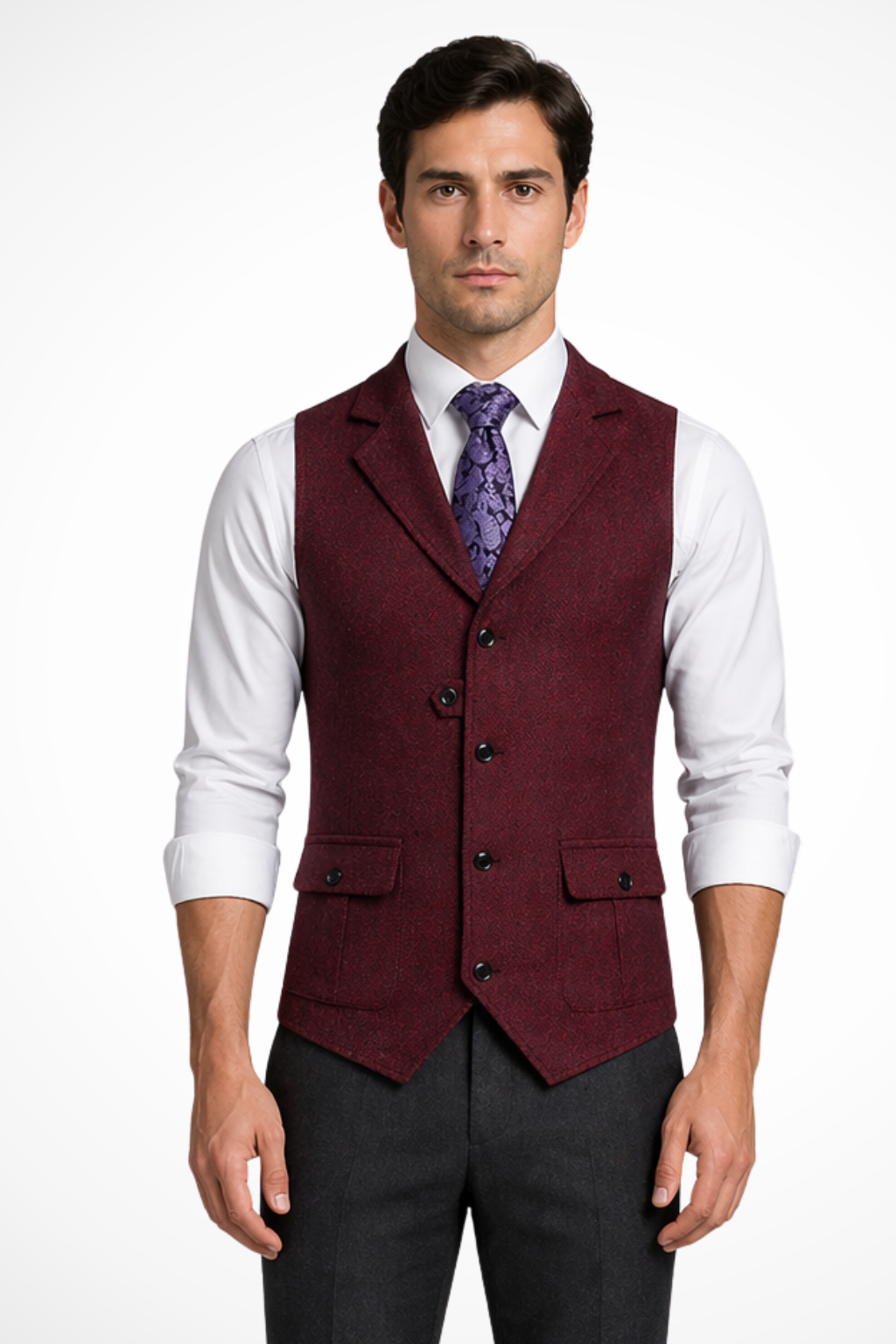 Men's Herringbone Tweed Waistcoat | Elegant Tailored Formal Attire 4