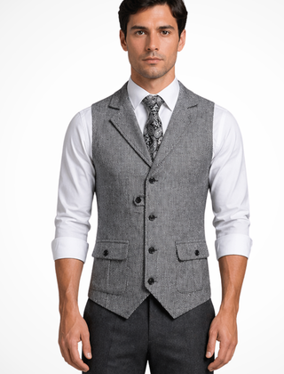 Men's Herringbone Tweed Waistcoat | Elegant Tailored Formal Attire 5