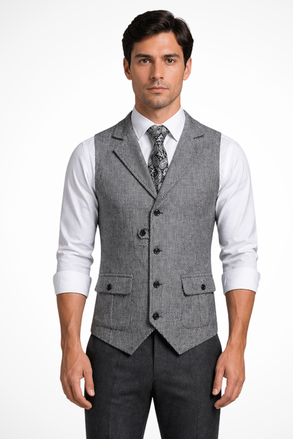 Men's Herringbone Tweed Waistcoat | Elegant Tailored Formal Attire 5
