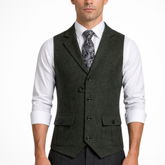 Men's Herringbone Tweed Waistcoat | Elegant Tailored Formal Attire 6