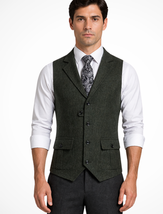 Men's Herringbone Tweed Waistcoat | Elegant Tailored Formal Attire 6