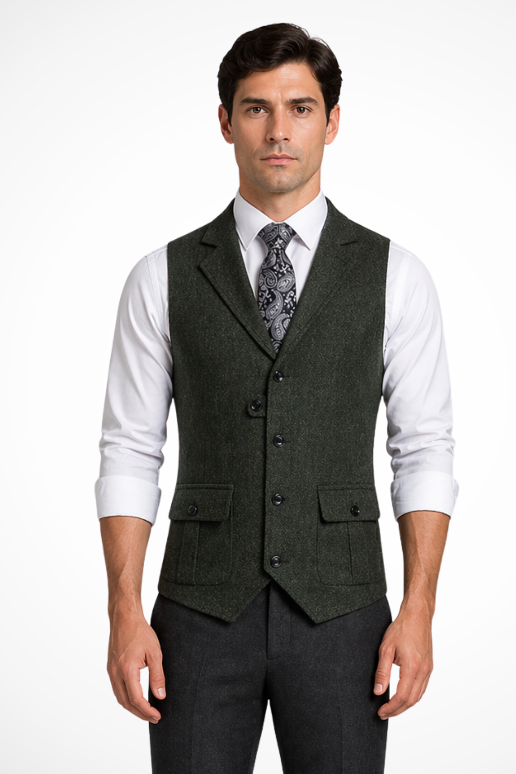 Men's Herringbone Tweed Waistcoat | Elegant Tailored Formal Attire 6