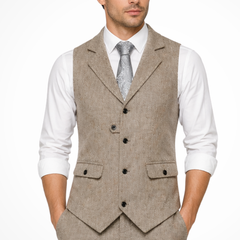 Men's Herringbone Tweed Waistcoat | Elegant Tailored Formal Attire 7