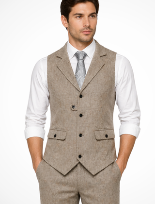 Men's Herringbone Tweed Waistcoat | Elegant Tailored Formal Attire 7