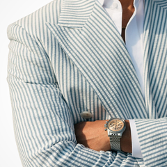 Men's Striped Seersucker Suit | Elegant Double Breasted Wedding Attire | Summer Groomsmen Outfit 8