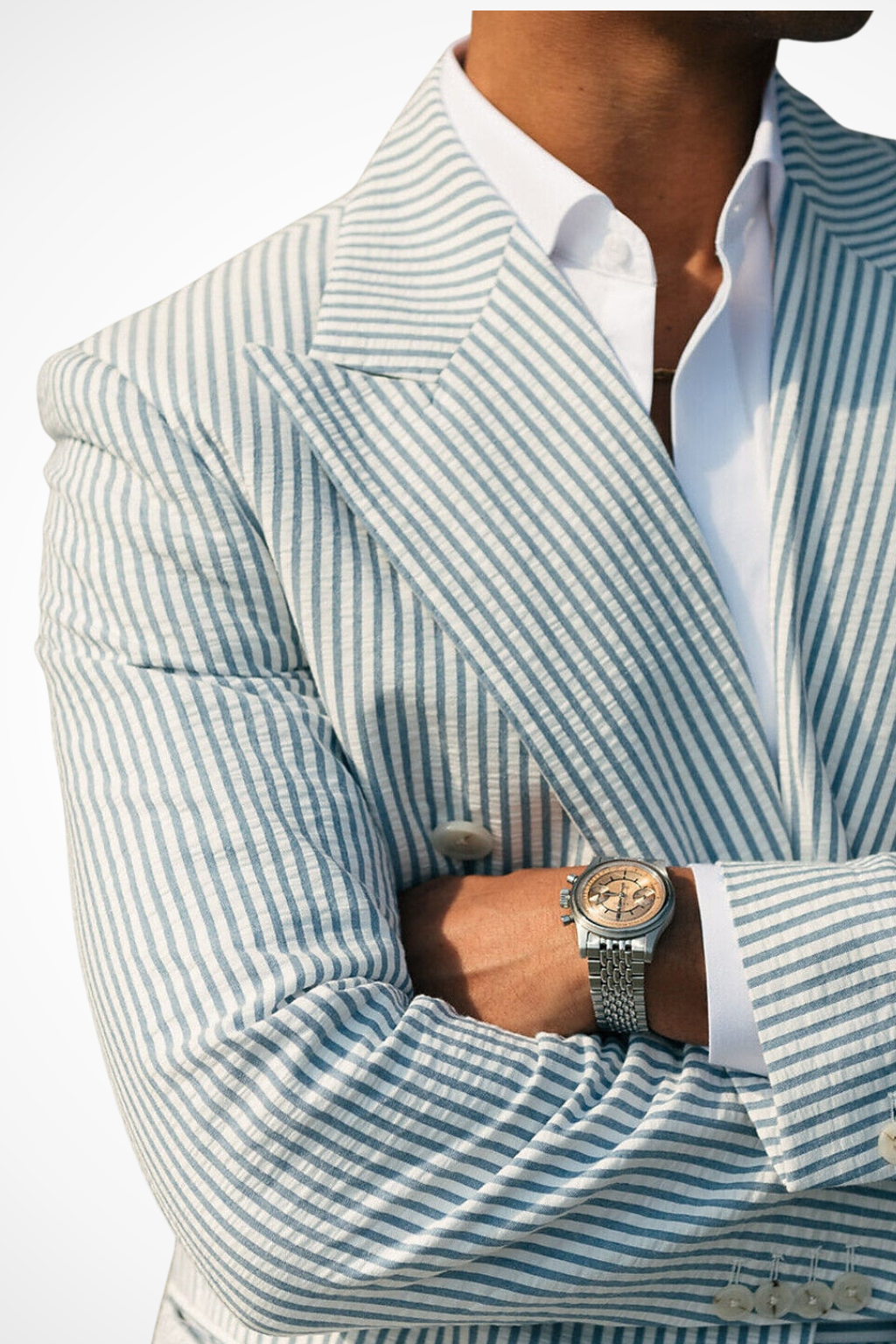 Men's Striped Seersucker Suit | Elegant Double Breasted Wedding Attire | Summer Groomsmen Outfit 8