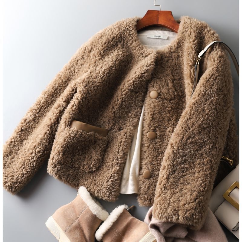 Women's Teddy Fleece Coat with Button Front and Front Pockets