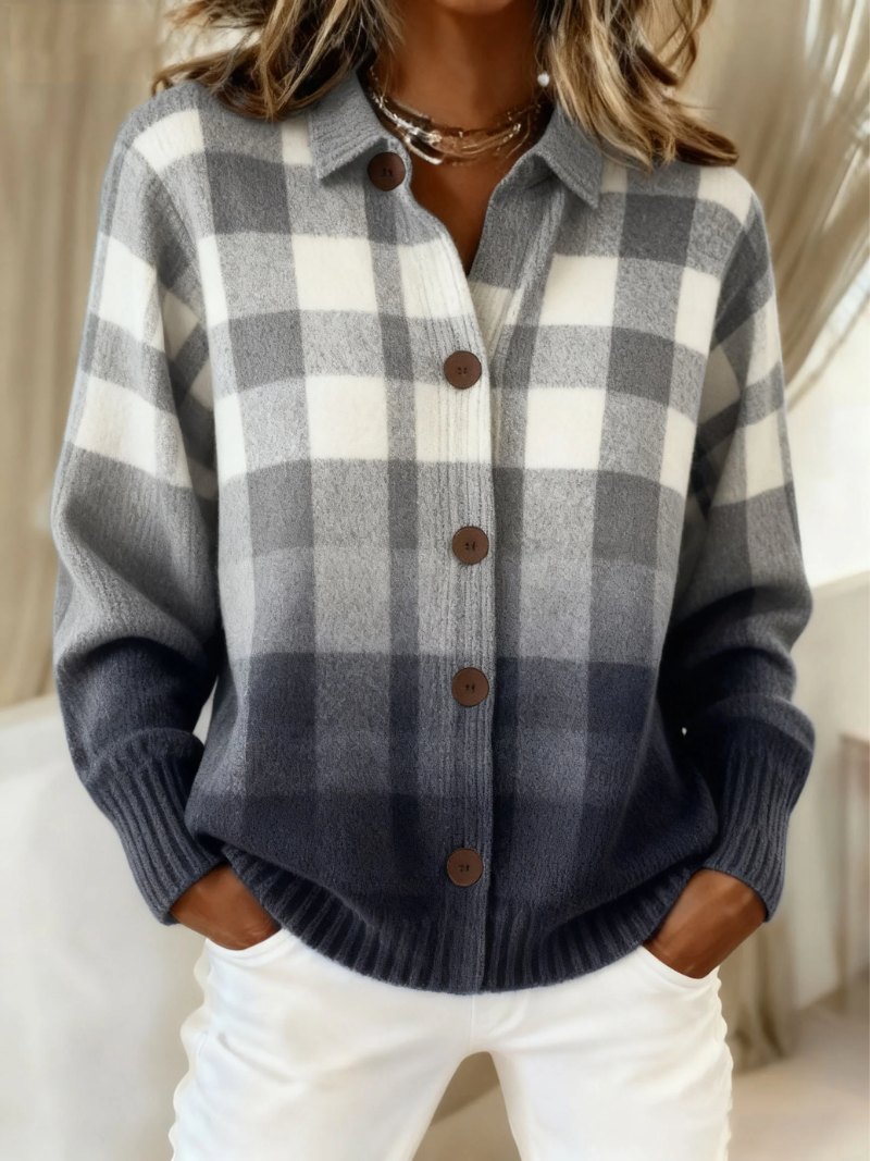 Women's Checked Flannel Blouse – Cotton Blend and Buttoned