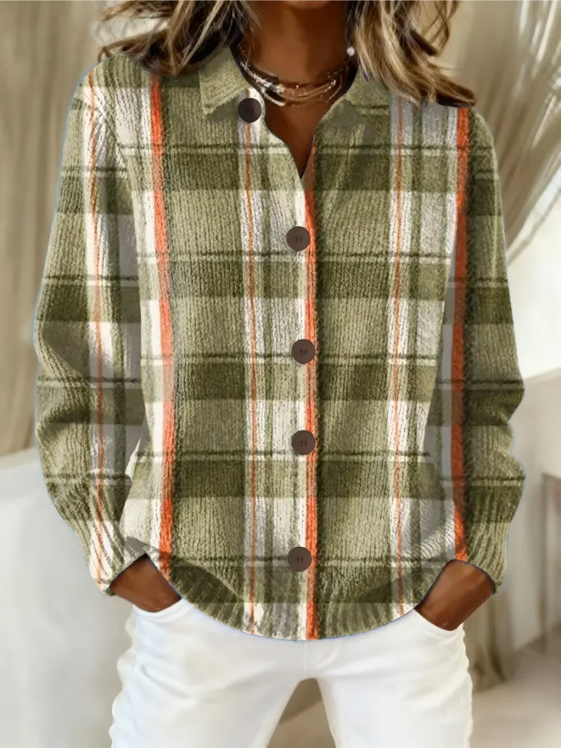 Women's Checked Flannel Blouse – Cotton Blend and Buttoned
