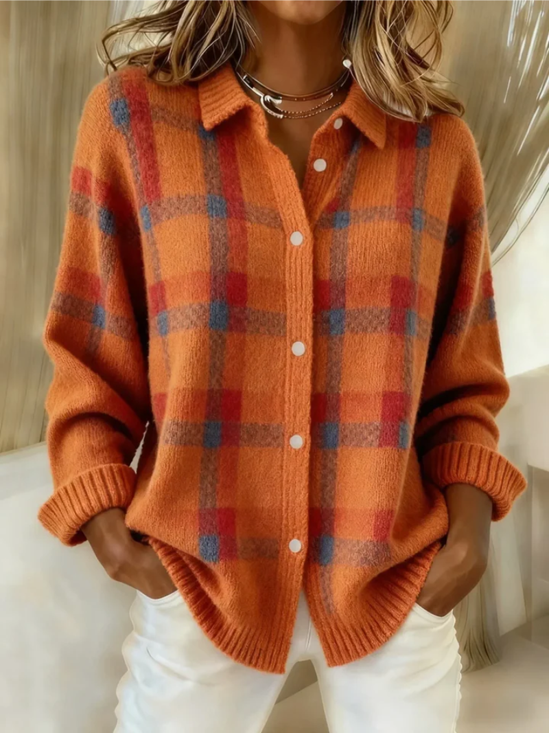 Women's Checked Flannel Blouse – Cotton Blend and Buttoned