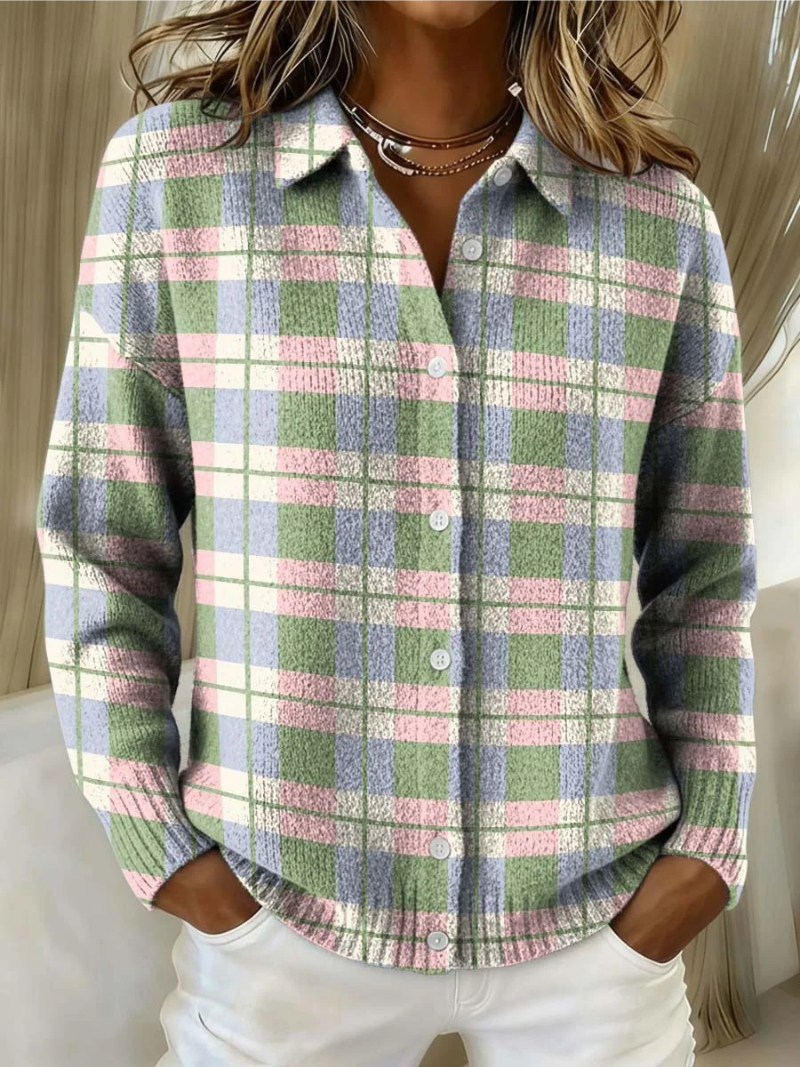 Women's Checked Flannel Blouse – Cotton Blend and Buttoned