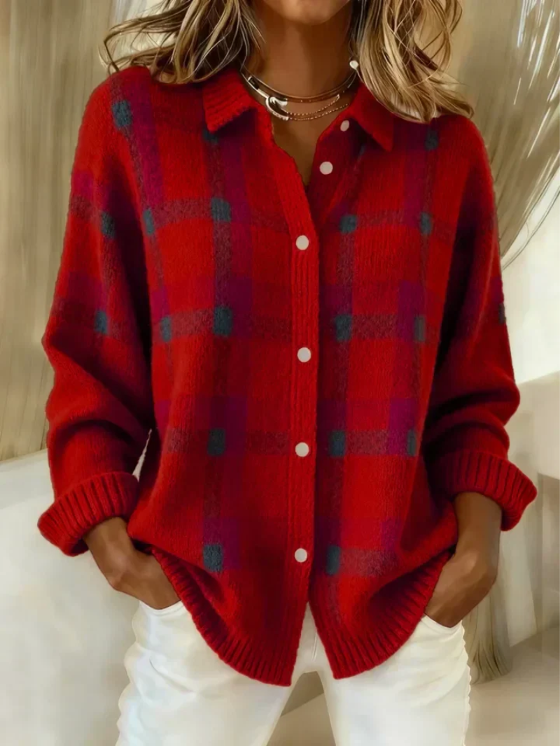 Women's Checked Flannel Blouse – Cotton Blend and Buttoned