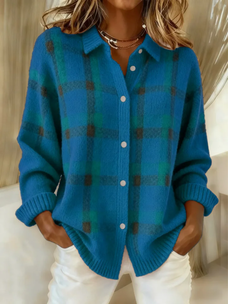 Women's Checked Flannel Blouse – Cotton Blend and Buttoned