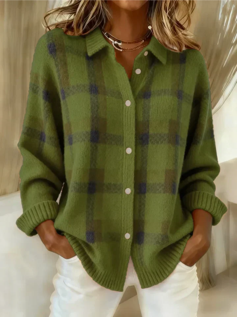 Women's Checked Flannel Blouse – Cotton Blend and Buttoned