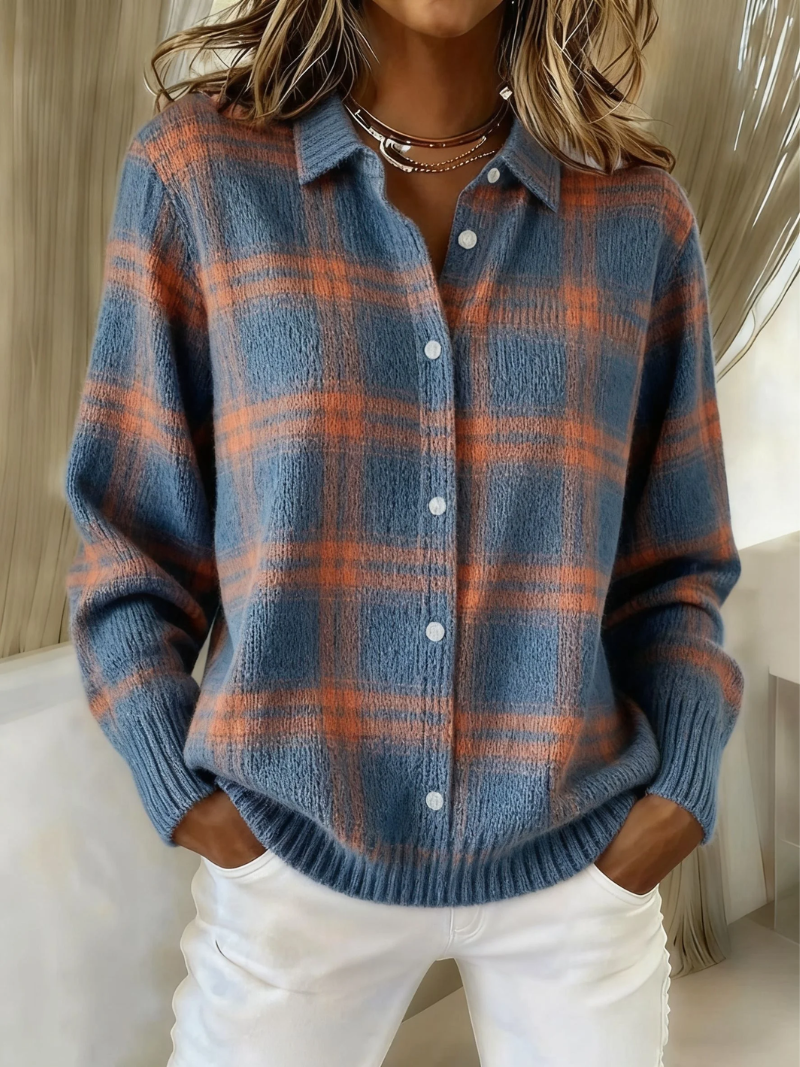 Women's Checked Flannel Blouse – Cotton Blend and Buttoned