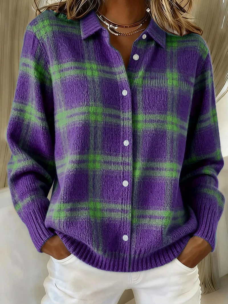 Women's Checked Flannel Blouse – Cotton Blend and Buttoned