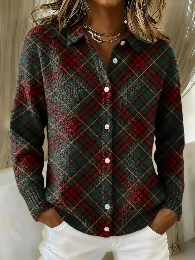 Women's Checked Flannel Blouse – Cotton Blend and Buttoned