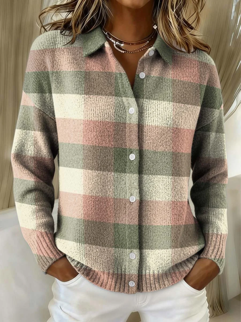 Women's Checked Flannel Blouse – Cotton Blend and Buttoned