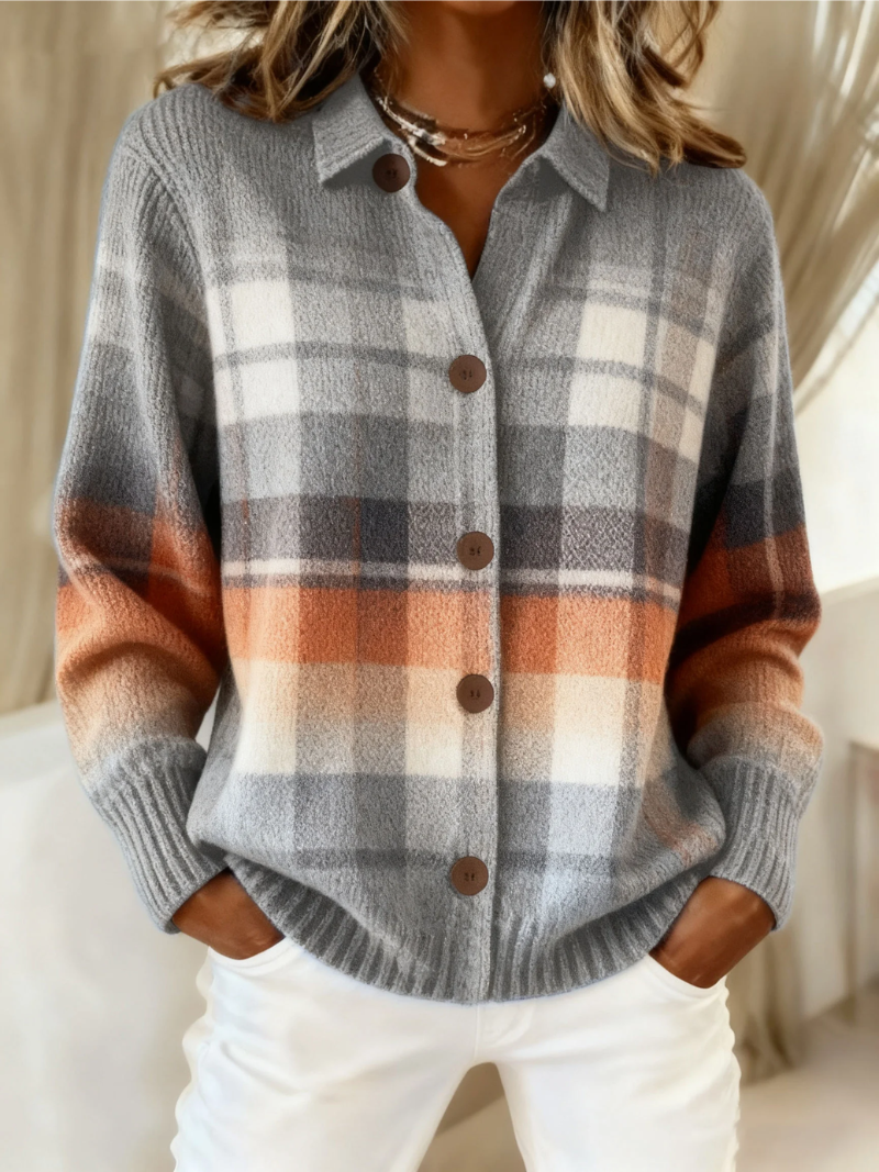 Women's Checked Flannel Blouse – Cotton Blend and Buttoned