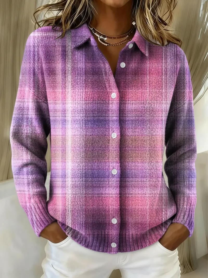 Women's Checked Flannel Blouse – Cotton Blend and Buttoned