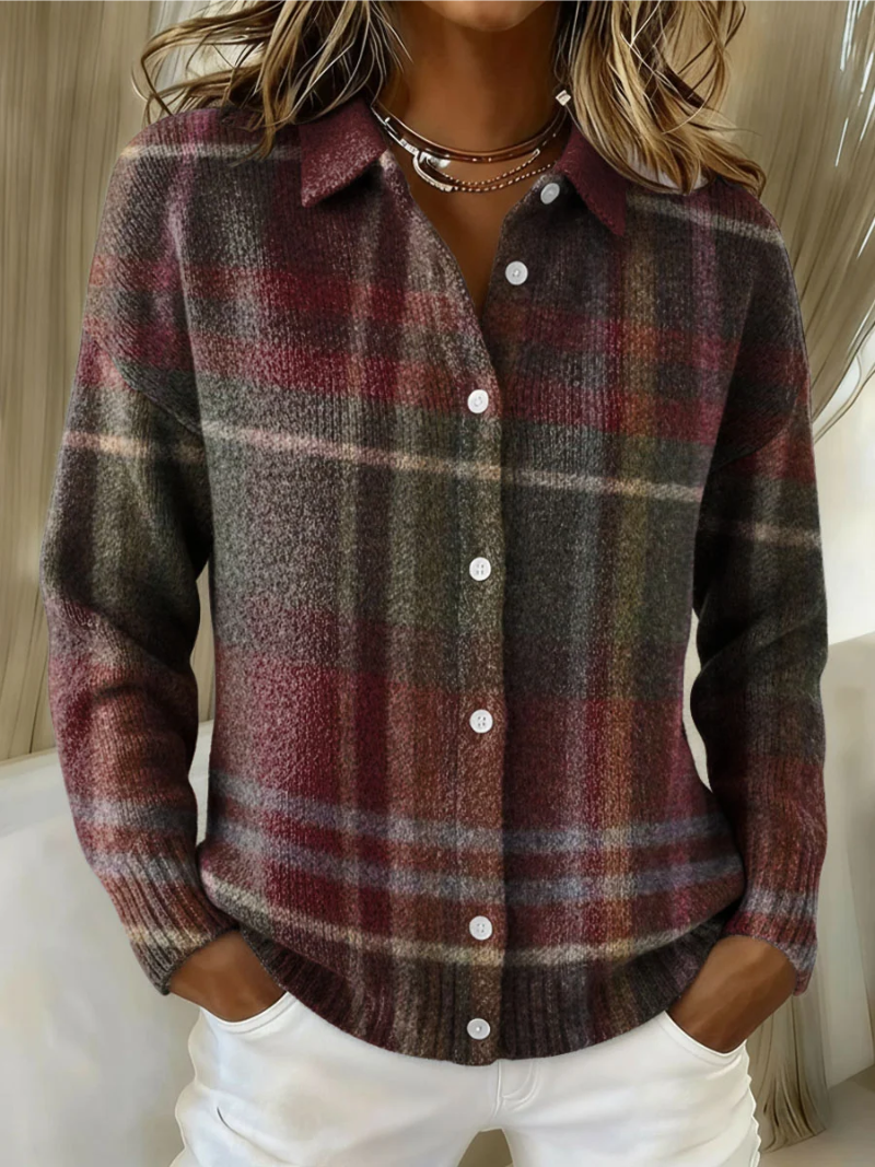 Women's Checked Flannel Blouse – Cotton Blend and Buttoned