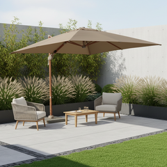 Outdoor Wood-Effect Aluminium Parasol | Elegant 3m Cantilever Shade Solution 0