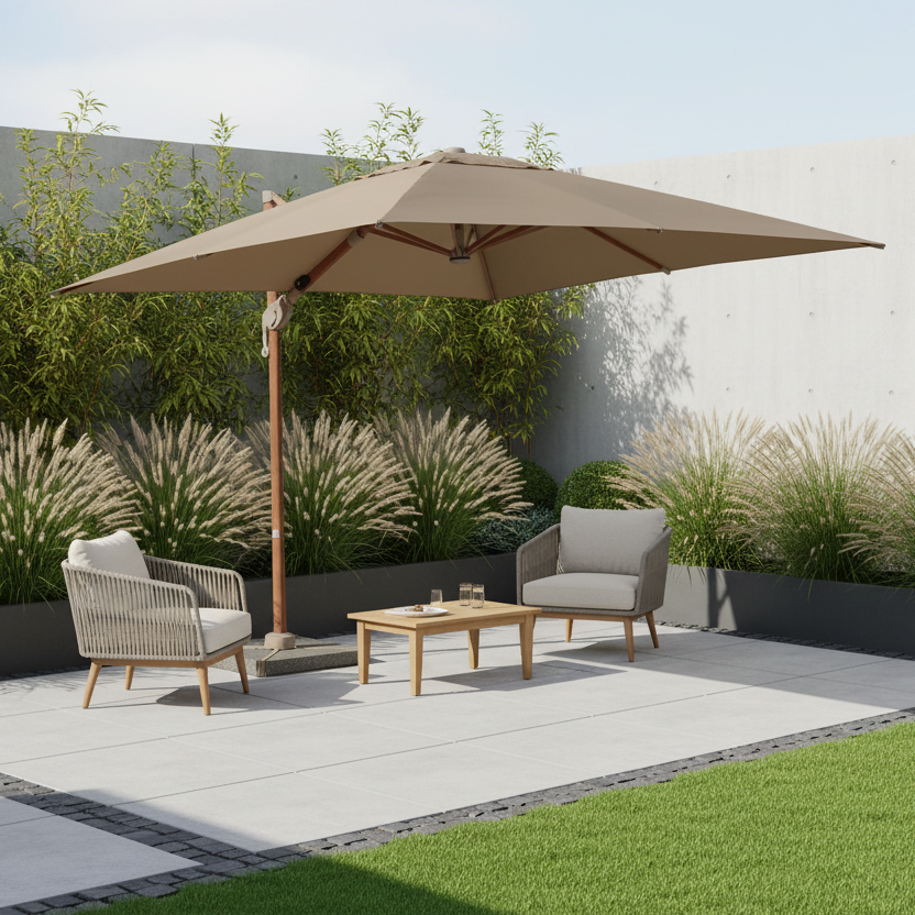 Outdoor Wood-Effect Aluminium Parasol | Elegant 3m Cantilever Shade Solution 0