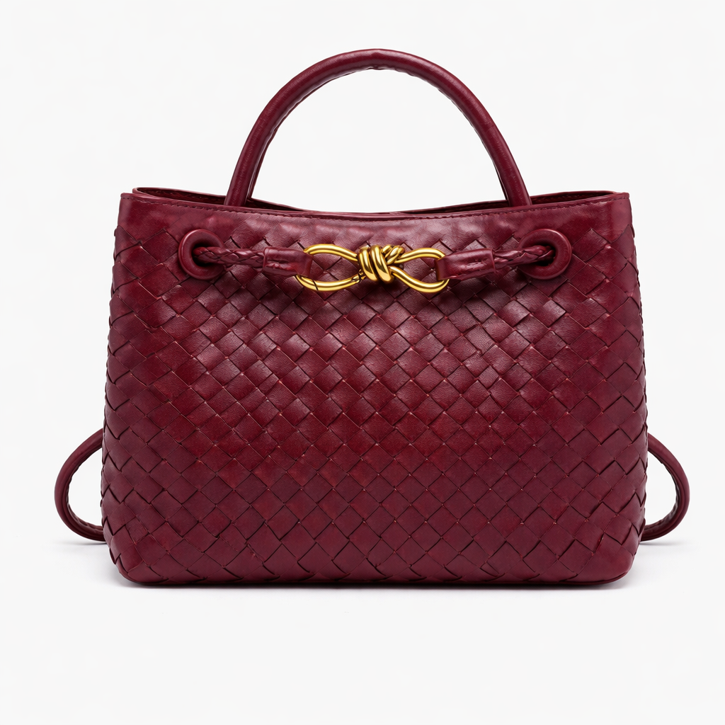 Women's Woven Faux Leather Tote Bag with Gold Clasp