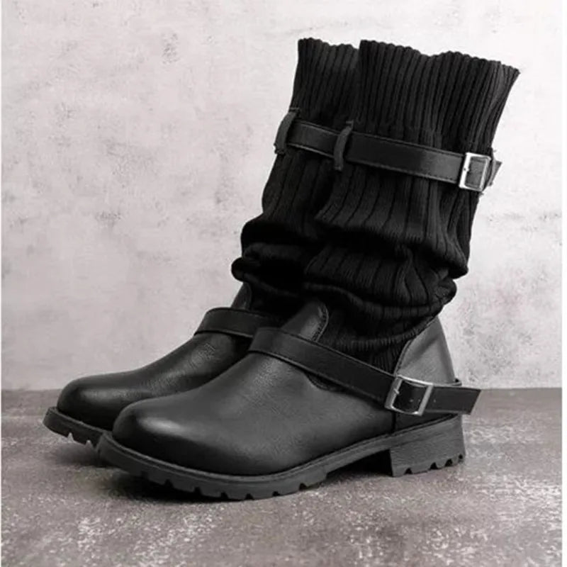 Rowena | Women’s Winter Slouch Knit Mid-Calf Boots With Buckle Straps 1