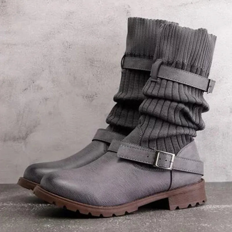 Rowena | Women’s Winter Slouch Knit Mid-Calf Boots With Buckle Straps 2