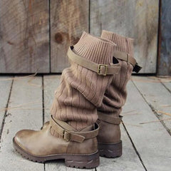Rowena | Women’s Winter Slouch Knit Mid-Calf Boots With Buckle Straps 4