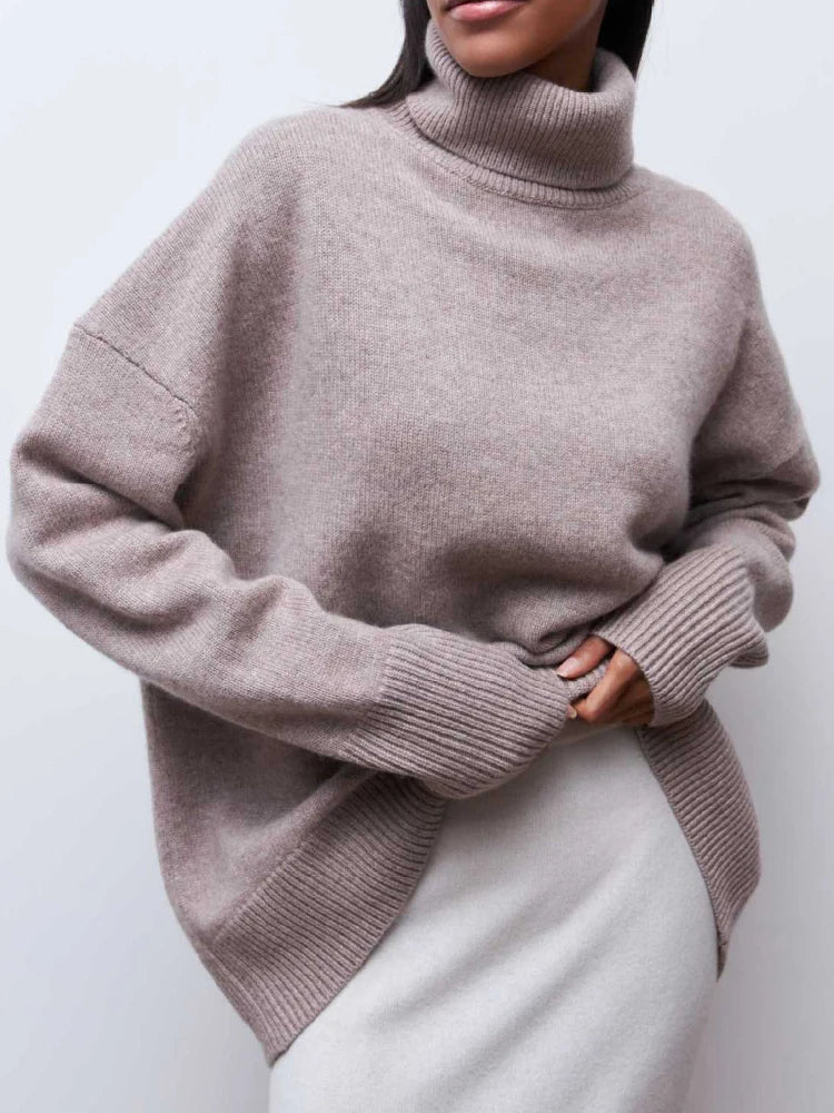 Women's Turtleneck Sweater with Long Sleeves and Drop Shoulders