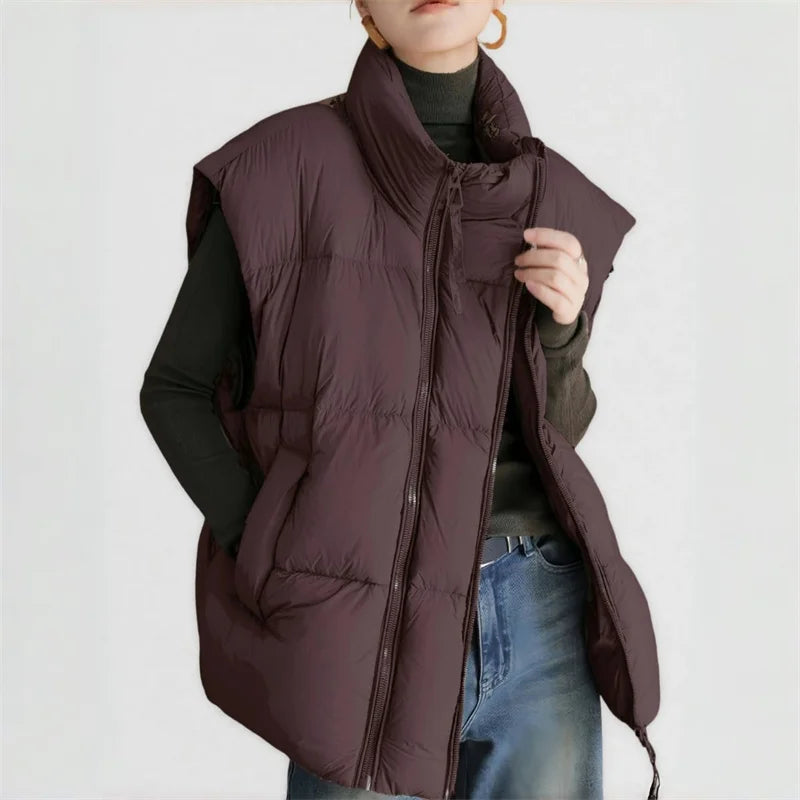 Women's Longline Quilted Puffer Vest with High Collar