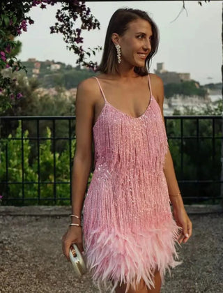 Faith | Womens Cocktail Dress with Fringe Feathers 5