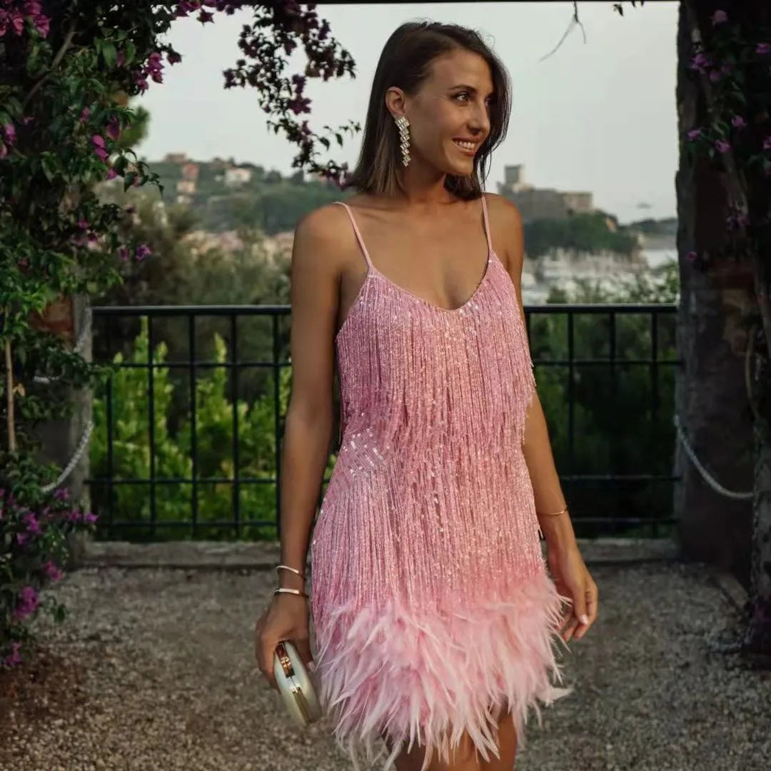 Faith | Womens Cocktail Dress with Fringe Feathers 5