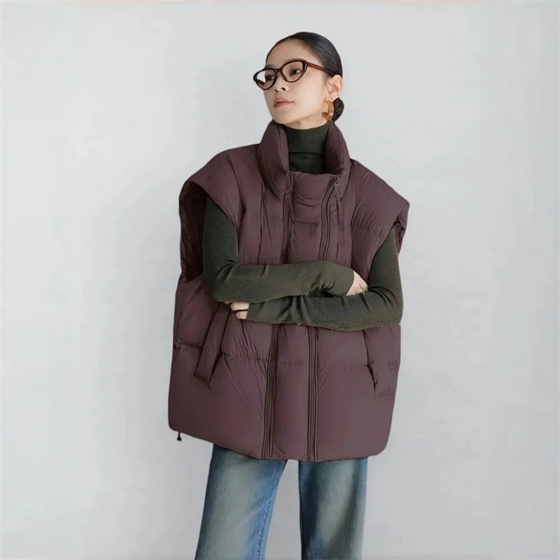 Women's Longline Quilted Puffer Vest with High Collar