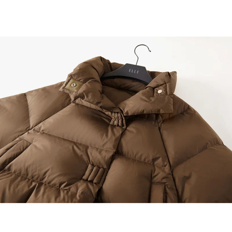 Women's Cropped Quilted Puffer Jacket with High Collar and Snap Buttons