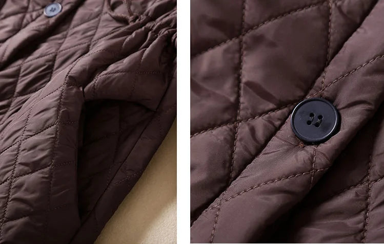 Women's Long Quilted Coat with Drawstring Waist and Button Front