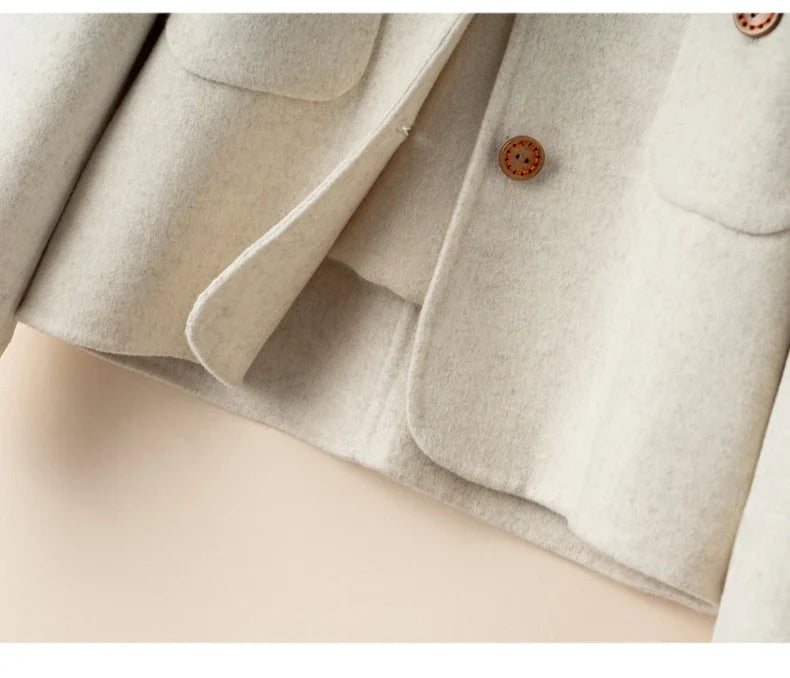 Women's Collarless Wool Jacket with Button Front and Front Pockets